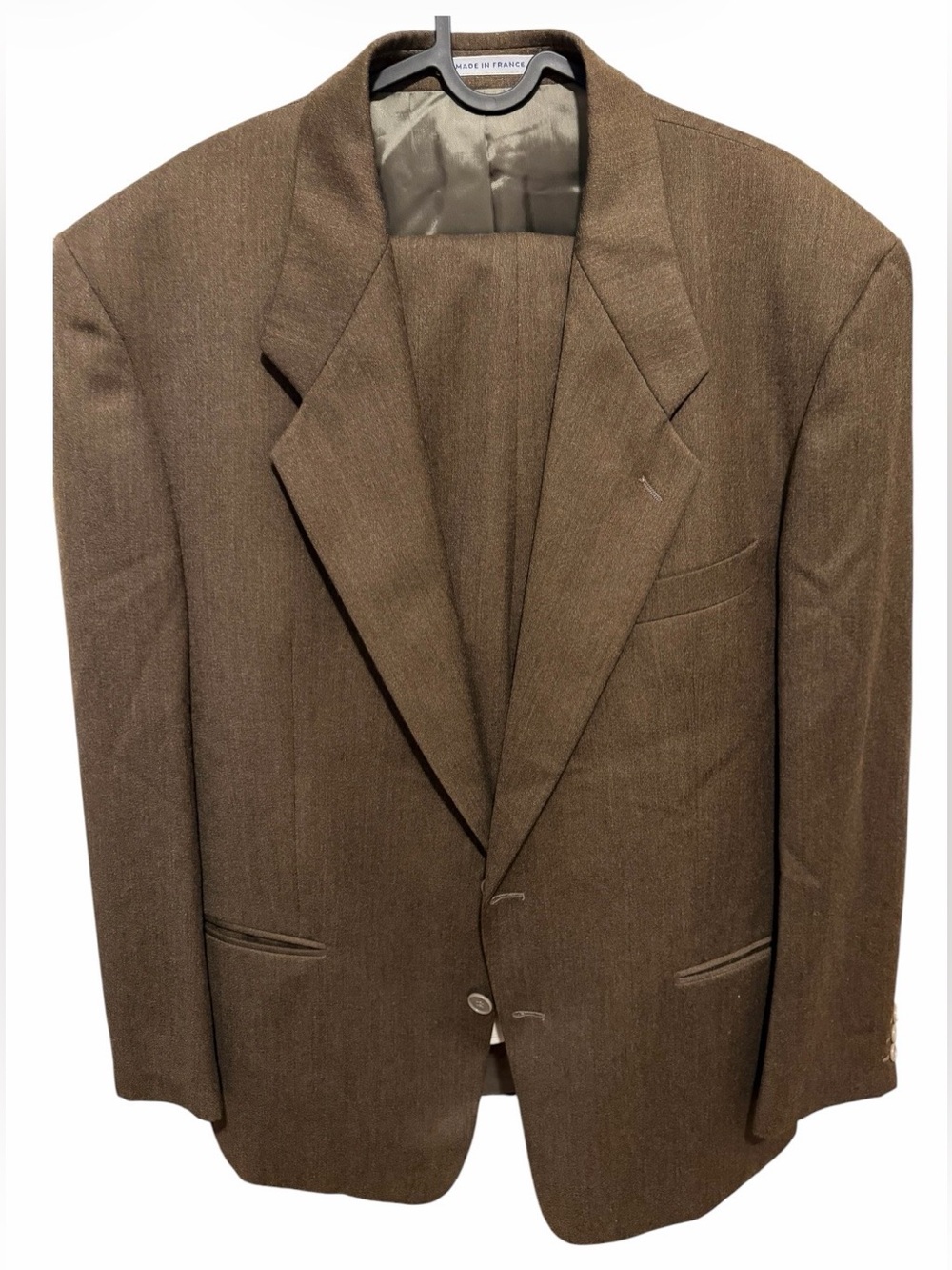 Yves Saint Laurent Menswear 2 Piece Suit Wool Olive Green Brown EU 54 XL